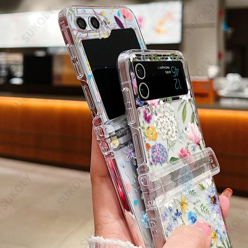 Elegant Floral Transparent Folding Phone Case - Hard Back Cover