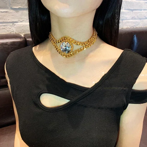 マ*ー様 ジャンク 古い18金 ダイス型デザイン ネックレス 4.2g ゴールド Vintage Large Crystal Plated 18K Gold Chain Necklace Choker Women