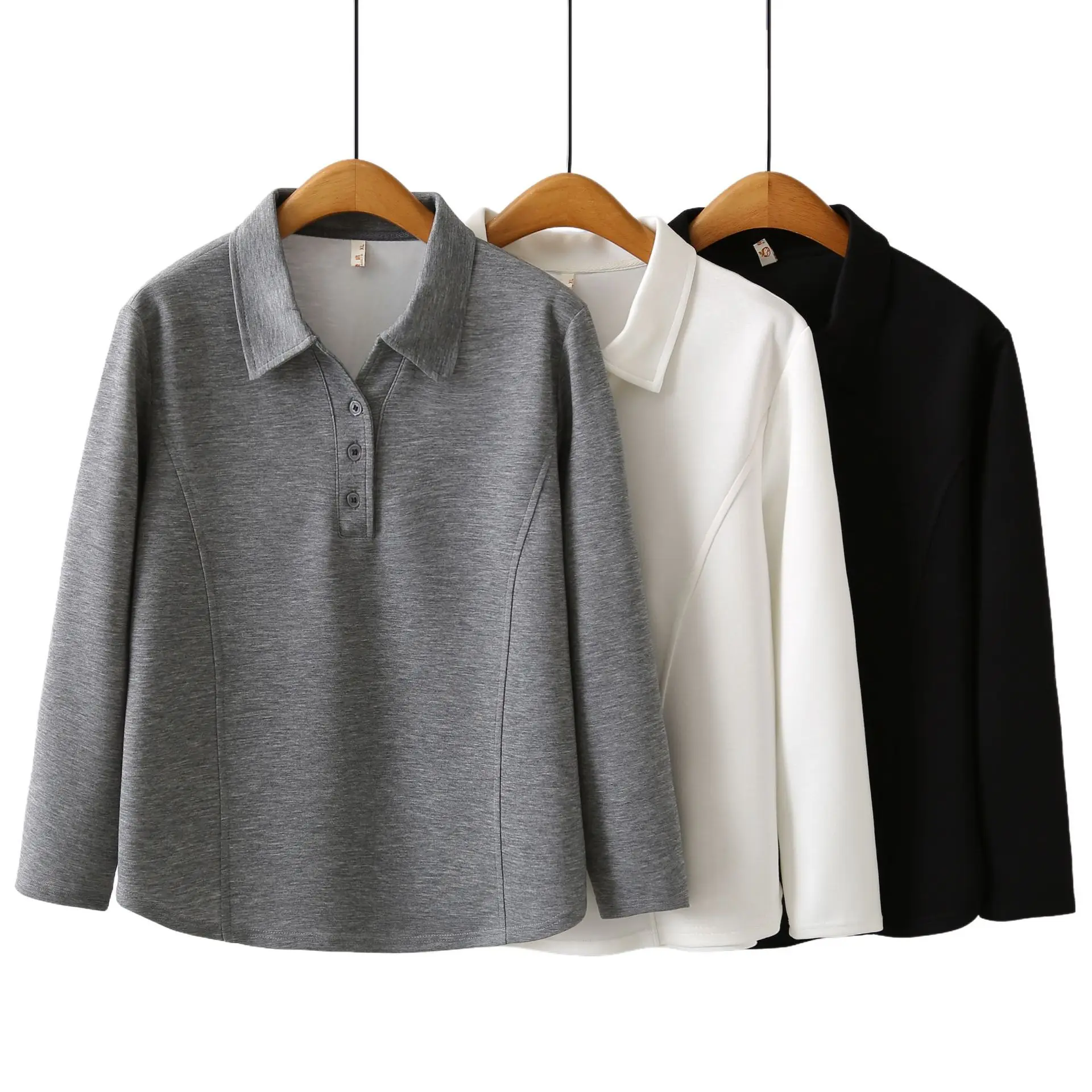 XXXXL Fashion Plus Size Women's T-Shirt New Autumn Simple three-dimensional Cut POLO Collar Long Sleeved Inner Top 2558