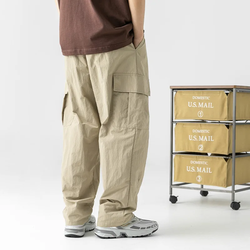 Men's pleated design cargo pants men's spring new outdoor loose three-dimensional pocket casual pants
