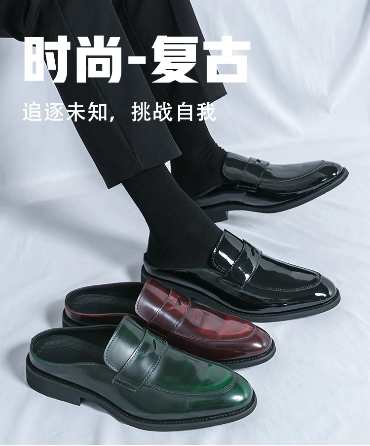 Mode Männer Leder rote Schuhe halb rutsch feste Leder pantoffeln trend ige Herren Slipper Größe 38-46 – Detail 4