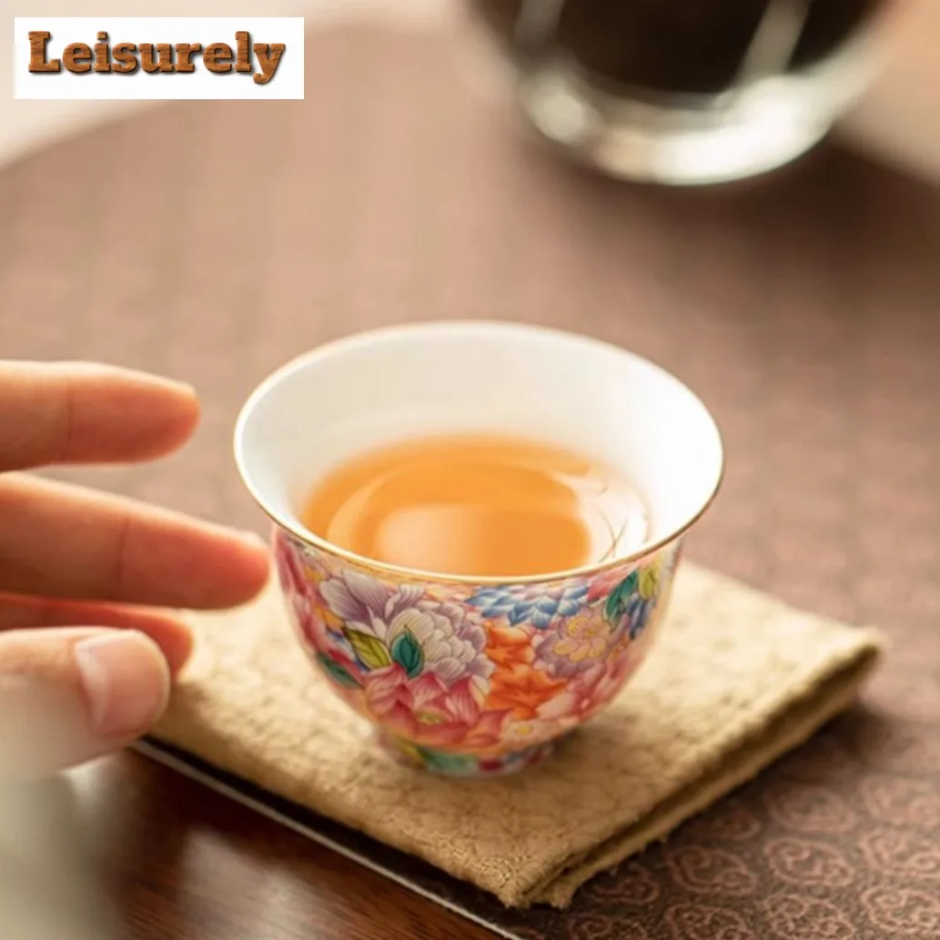 1 Pc Palace Luxury Ceramic Teacup Colour Enamels Flowers Tea Bowl Handmade Tea Cup Tie Guanyin Pu'er Home Porcelain Tea Set 60ml