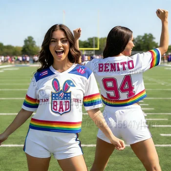 Benito Bowl Top Mesh Football Jersey Puerto Rico Flag Shirt V-Neck Fashionable Streetwear Short Sleeved Summer Women'S T-Shirt 1