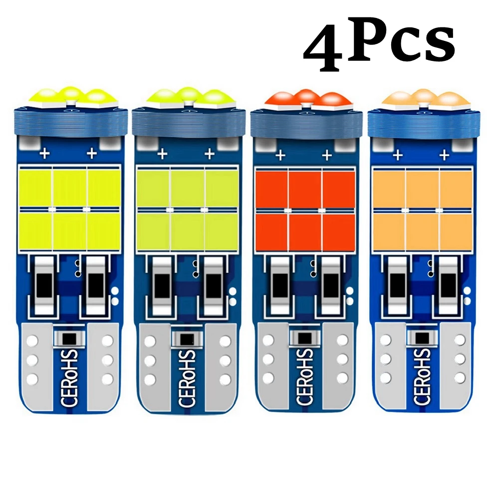 4 шт. T10 LED W5W Светодиодные лампы Супер Яркие Автомобильные Стояночные Огни Интерьер Чтение Купольная Лампа WY5W Авто Поворот Боковая Лампа Красный Белый Желтый