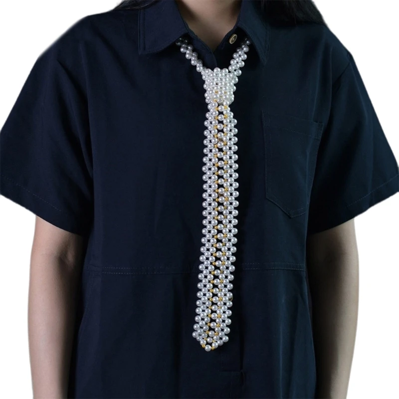 

Имитация жемчуга, ажурная цепочка из бисера, длинный галстук, ожерелье с застежкой, чокеры с воротником рубашки для женщин,