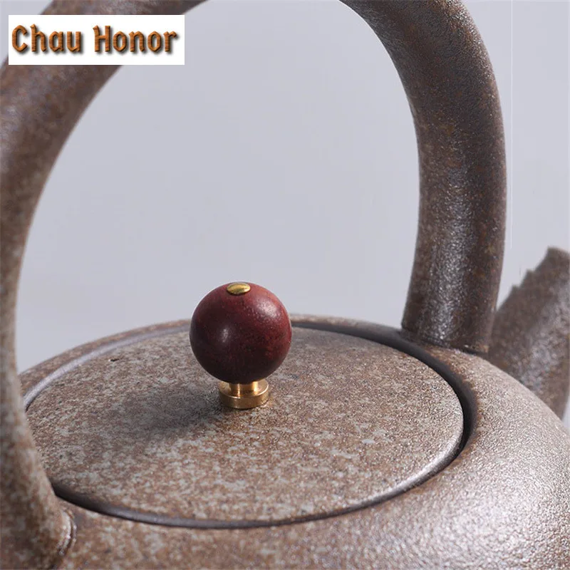 650ml Retro Handmade Ceramic Loop-handled Teapot Household High Capacity Teakettle Kung Fu Tea Teaware Accessorie Gift Packaging