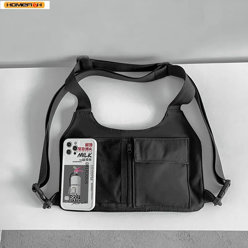 홈피쉬 힙합 스트릿웨어 유니섹스 체스트 리그 백 고품질 나일론 체스트 백 다기능 전술 조끼 백팩
