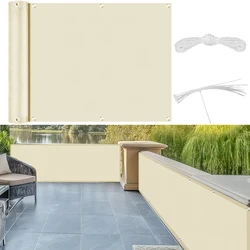 Waterproof & Windproof UV Protection Balcony Privacy Screen with Cable Ties - 90x600CM (Cream White)