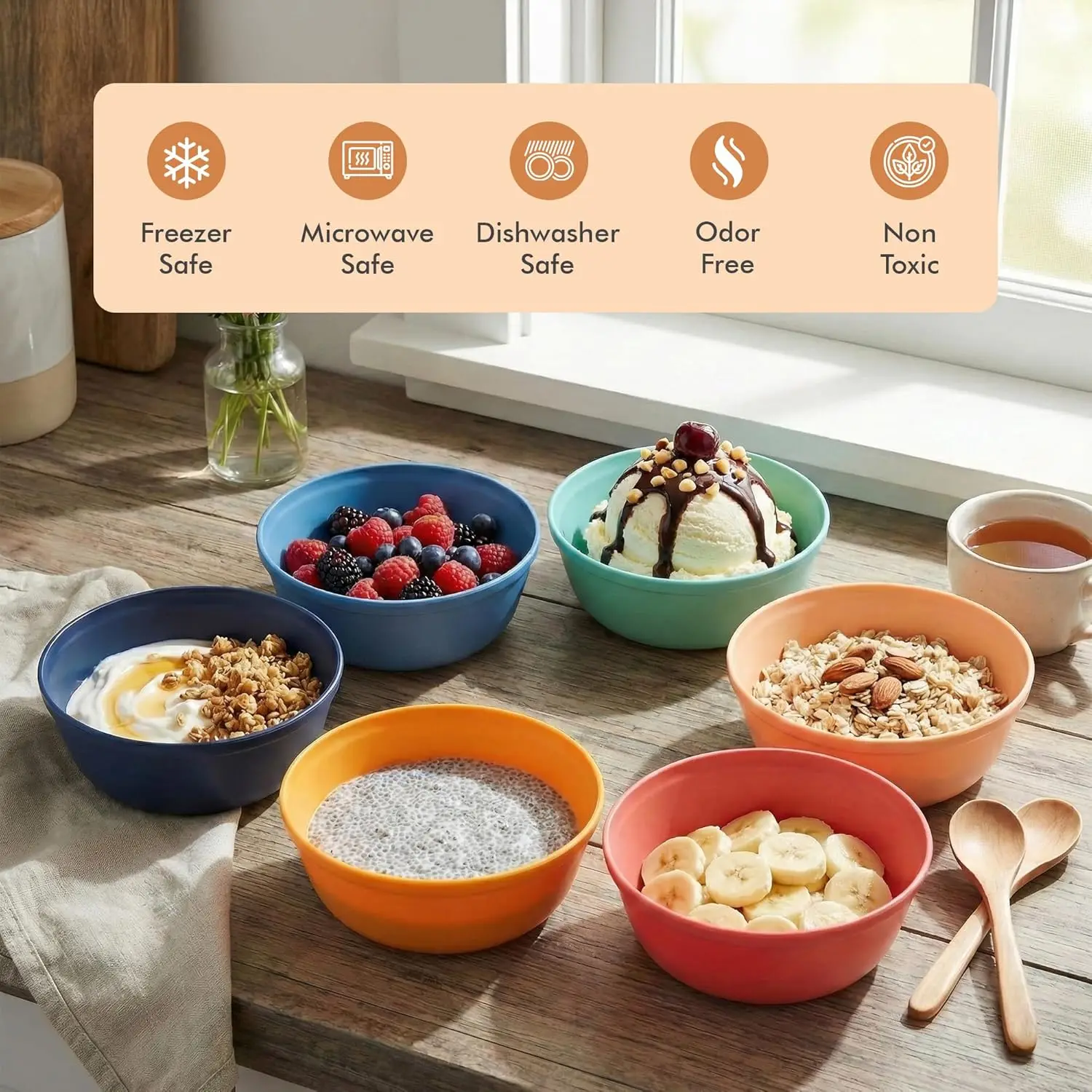 MASTERCOOK Plastic Bowls Set of 6 – 15oz Stackable Salad & Pasta Bowls 4