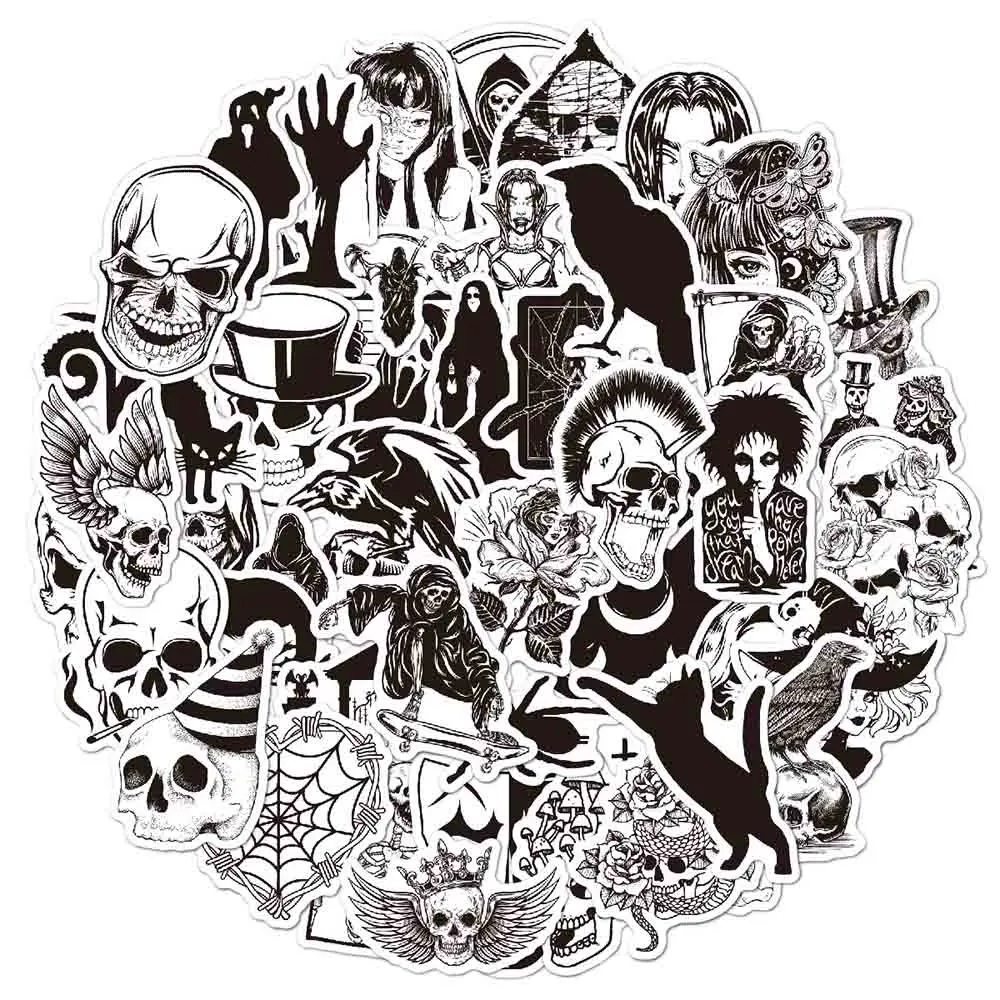 10/30/50/100PCS Cartoon Punk Devil Horror Gothic Graffiti Stickers Black And White Gothic Decals Toys Halloween Decoration Decal