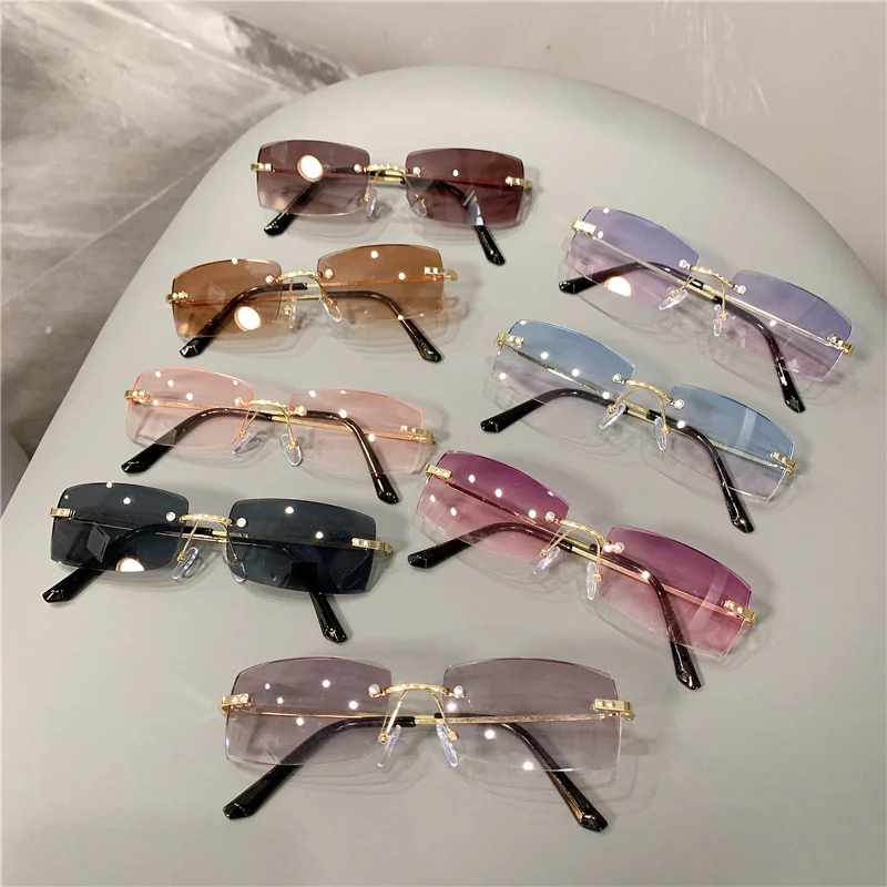 Shades For Women Wholesale Luxury Designer Brand Designer Sunglasses  Rimless Glasses 2021 Vintage Rectangle Eyewear UV400