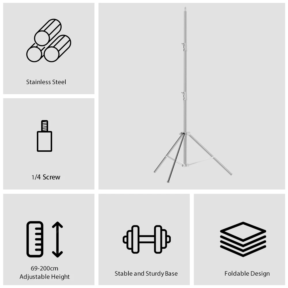 Stainless Steel Tripod 2.8m Heavy Duty Light Stand With 1/4, 3/8 Conversion Head for Studio Softbox Photographic Equipment