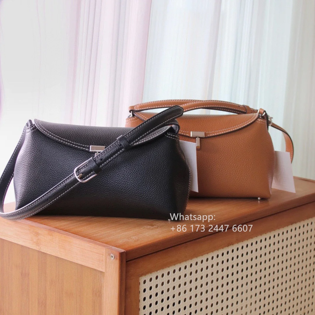 

To*te*me Women Hand Bag Clutch T-lock Metal Twist Lock Shoulder Belt Curved Top Flap Cattlehide Leather Shoulder Bag