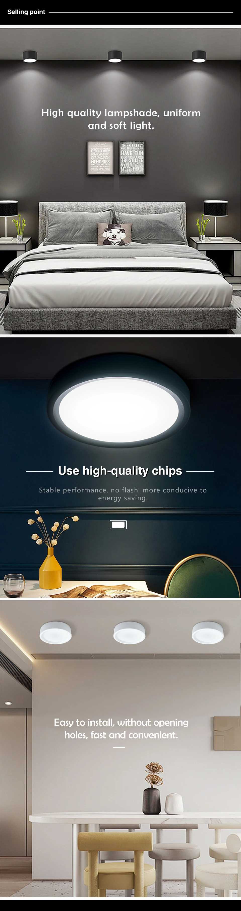 Led Downlight Ceiling Lamp AC 220V-240V 9W 12W 15W 18W Surface Mount Round Down Lights Fixture for Kitchen Living Room Cabinets