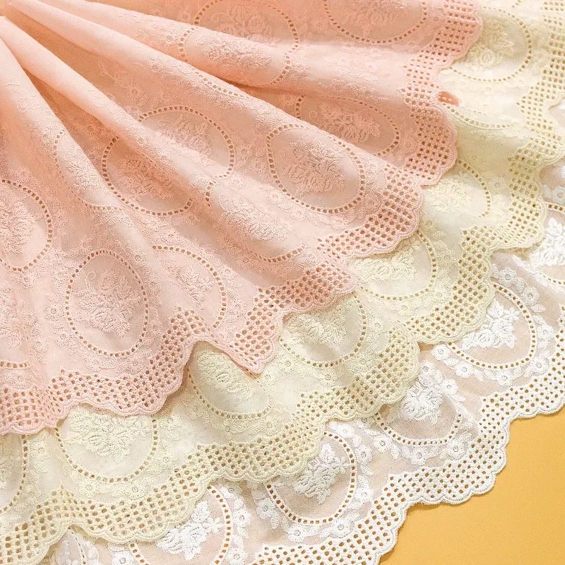 

2 Yards Super Wide Off White Beige Pink Cotton 100% Cloth Embroidered Lace Trim DIY Accessories Lace Fabric Width 26.5cm