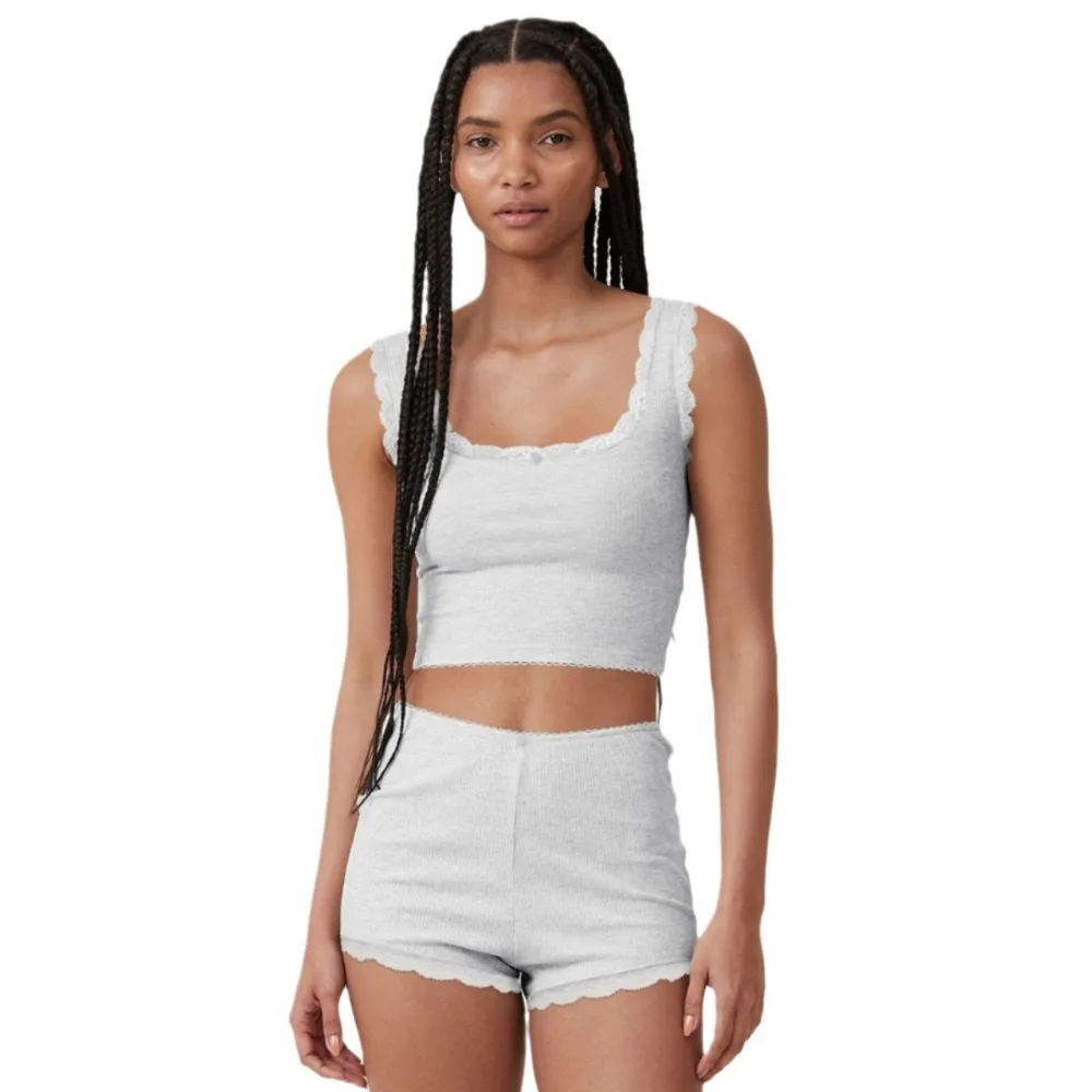 Two Pieces Set Pajamas for Women Solid Casual Tanks Shorts Suit Sexy Sleeveless Crop Tops Pajamas Homewear Ladies Loungewear