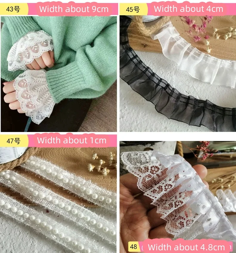 Description Picture 4 of item1 Yard Lace Lace Ribbons Accessories Lace Trim Handmade DIY Extended Clothes Pleated Sewing Decorative Fabric Skirt Hem Fabric