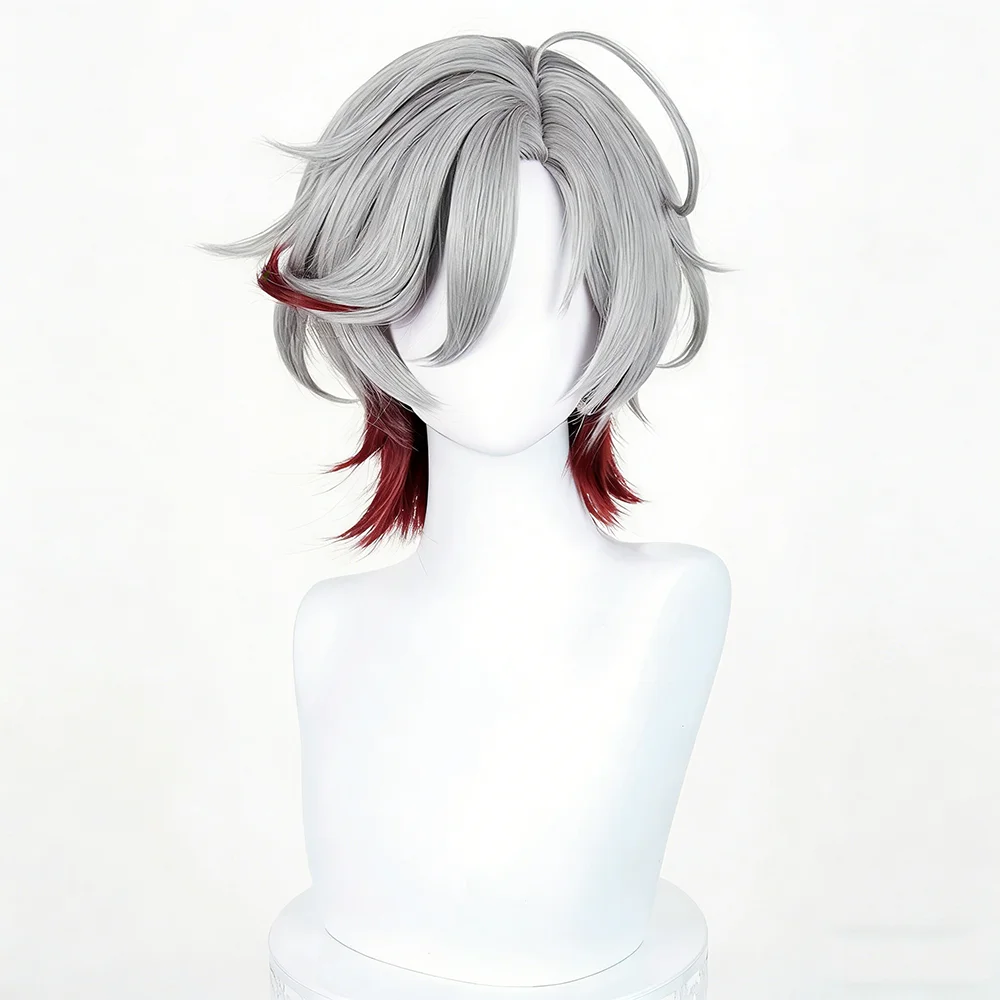Genshin Impact: Illuga | Silver Short Hair Wig for Cosplay 16 Genshin Impact-Inspired Silver Grey Red Mixed Short Hair Wig for Cosplay Events