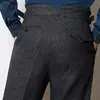 2024 Autumn Winter Woolen Business Suit Pants Men High Waist Streetwear Casual Herringbone Straight Suit Pant Q20 4