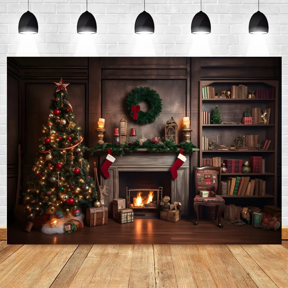 Toile De Fond Noël Hivernal 2,1x1,5m - Motifs Ours, Sapin, Boule De Cristal Pour Photo Et Décoration | Polyester Lavable