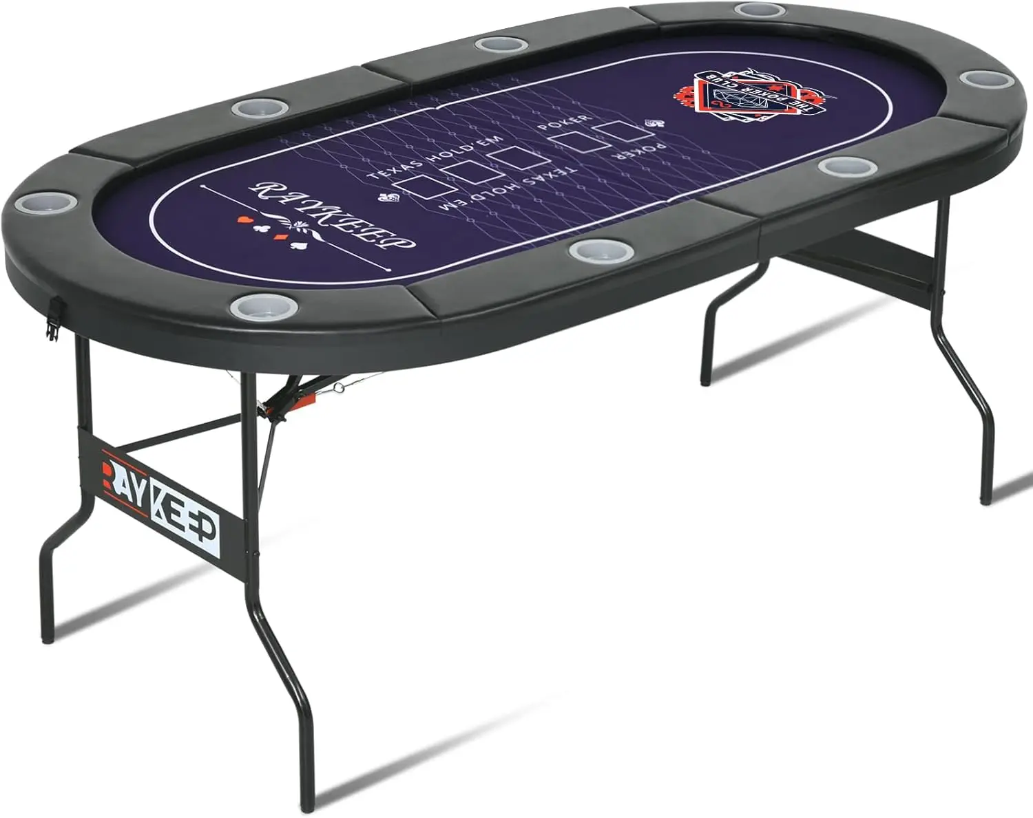 Table Foldable, 8 Player Folding Poker Tables w/Collapsible Legs, Casino Grade Felt, Padded Rails and Cup Holders, Portable Poke