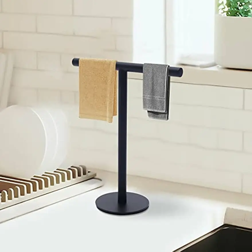 

3 Tier Matte Black Towel Bar Rack Stand - Freestanding Towel Rack T-Shape Towel Bar Stand Bathroom Towel Organizer
