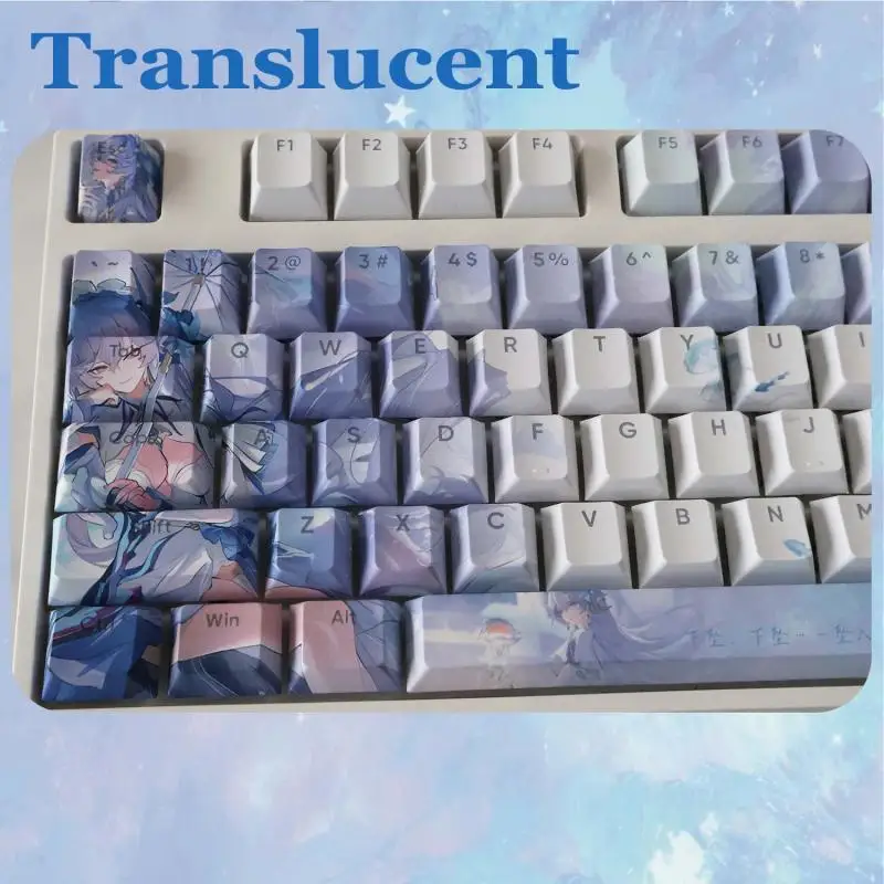 Anime Wuthering Waves Cantarella 128-Tastenkappen, Cosplay-Requisiten, Achseseite, graviert, mechanisch, PBT-Typkappen, Gaming-Tischzubehör – Detail 4