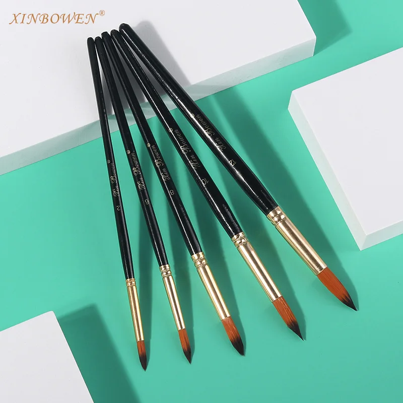 5pcs Artist Paint Brush Kit Professional Round Flat Angled Filbert Paintbrushes for Oil Acrylic Watercolor Face Craft Painting 3