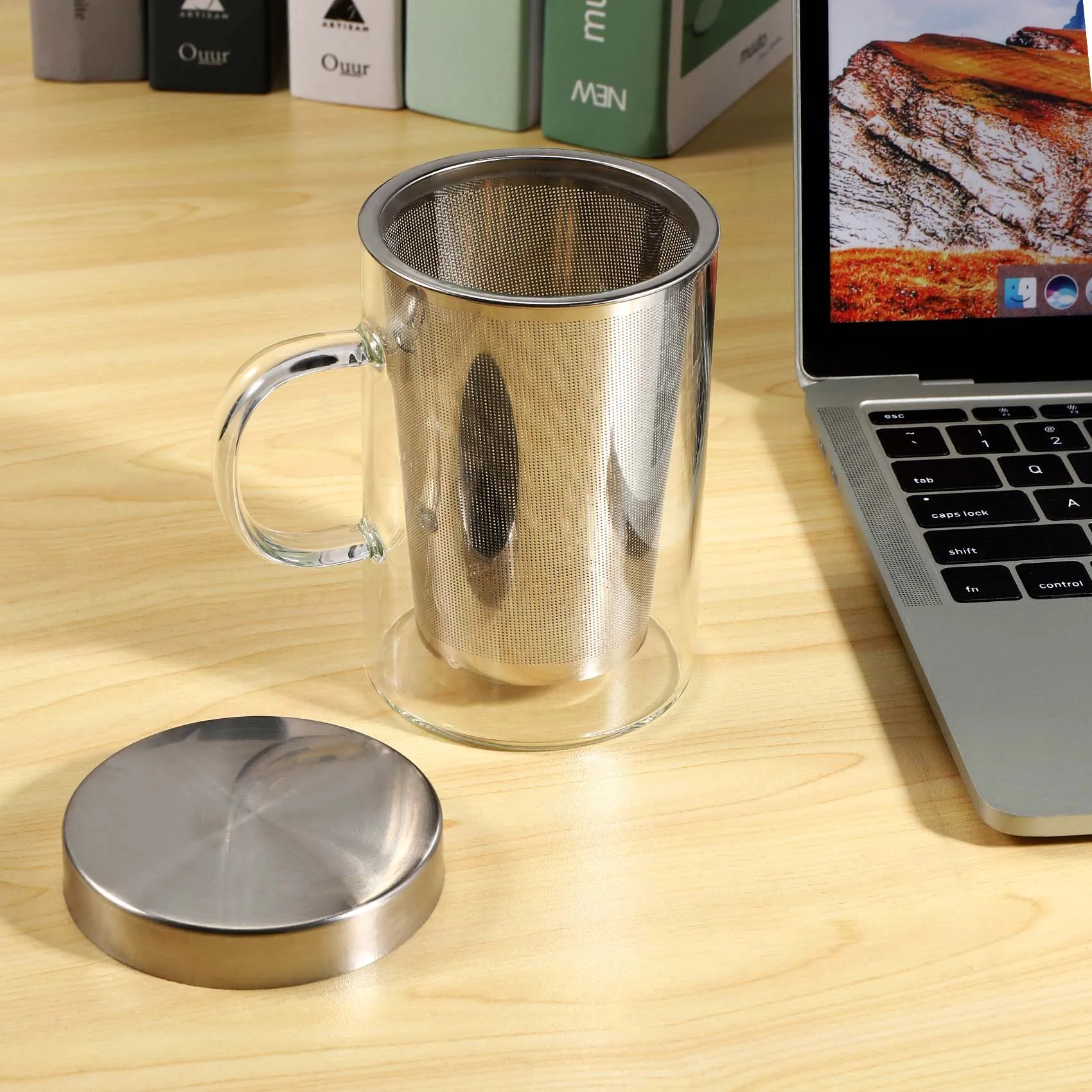 500Ml Travel Heat-Resistant Glass Tea Infuser Mug with Stainless Steel Lid Coffee Cup Tumbler Kitchen Heat-Resistant Large 6