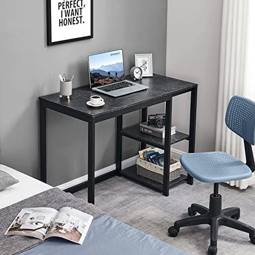 Computer Desk 40 inch Desk with 2-Tier Shelves Sturdy White Desk