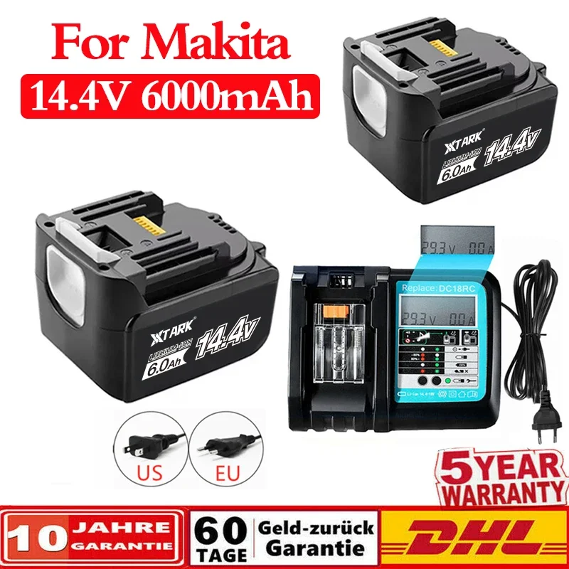 

BL1440 BL1430 14.4V 6000mAh Lithium Cordless Power Tools Rechargeable Battery for Makita BL1415 BL1460 194559-8 BDF343 TD130D