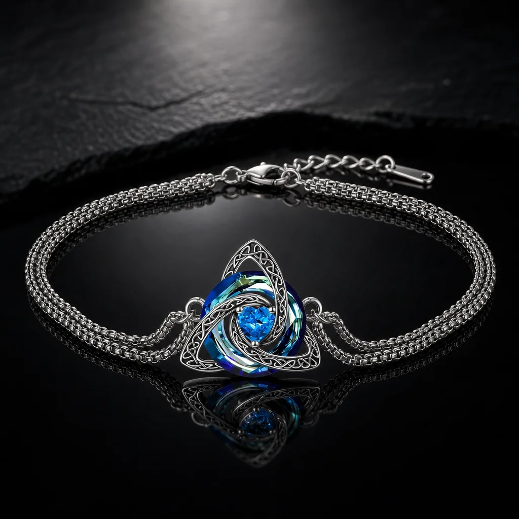 Colorful Crystal Celtic knot Bracelet Heart Zircon Trinity Knot Triquetra Double Chain Bracelets Irish Jewelry for Women