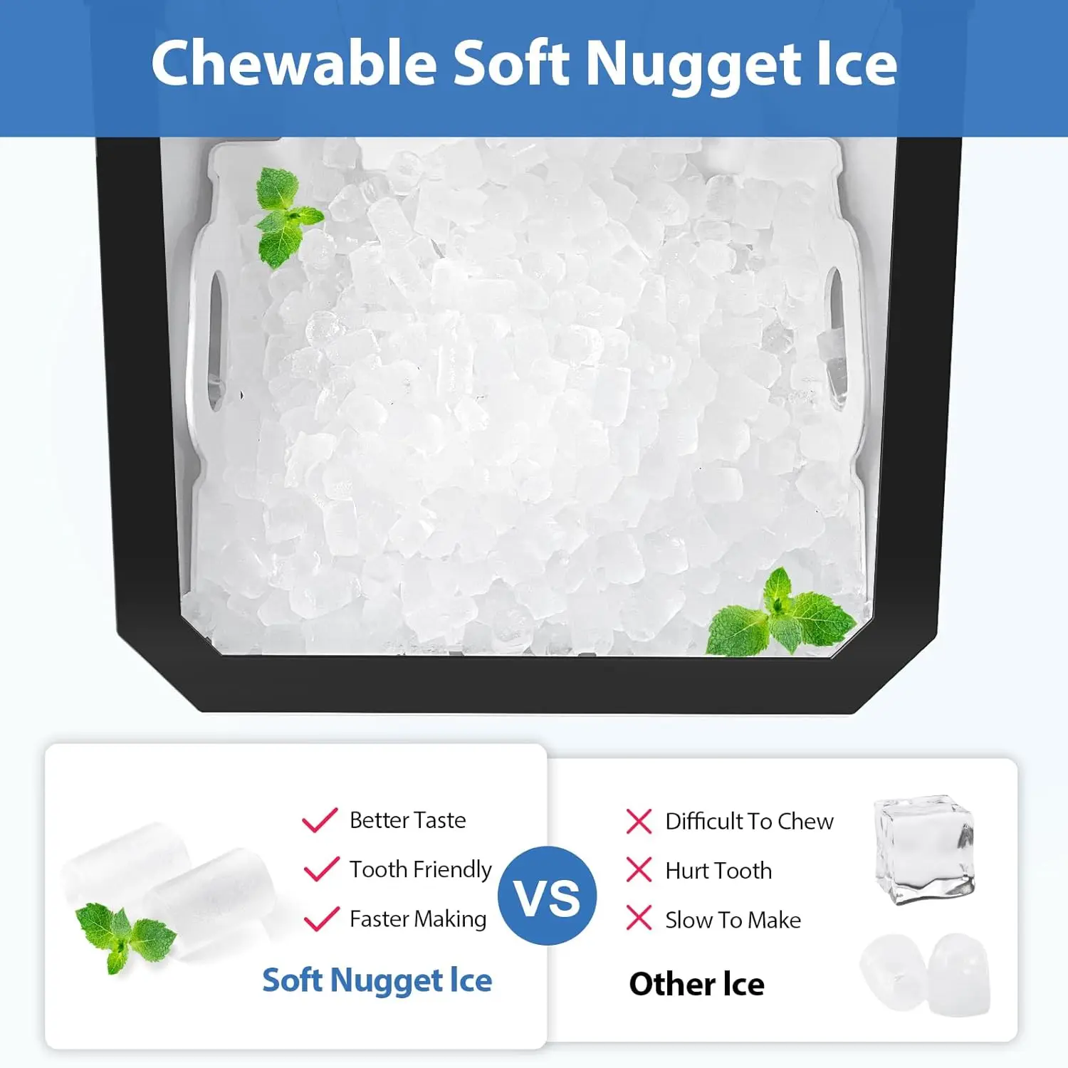 Nugget Ice Maker Countertop, 55lbs/Day, Rapid Ice Release in 5 Mins, Large Capacity Chewable Maker, Self-Cleaning with Stain