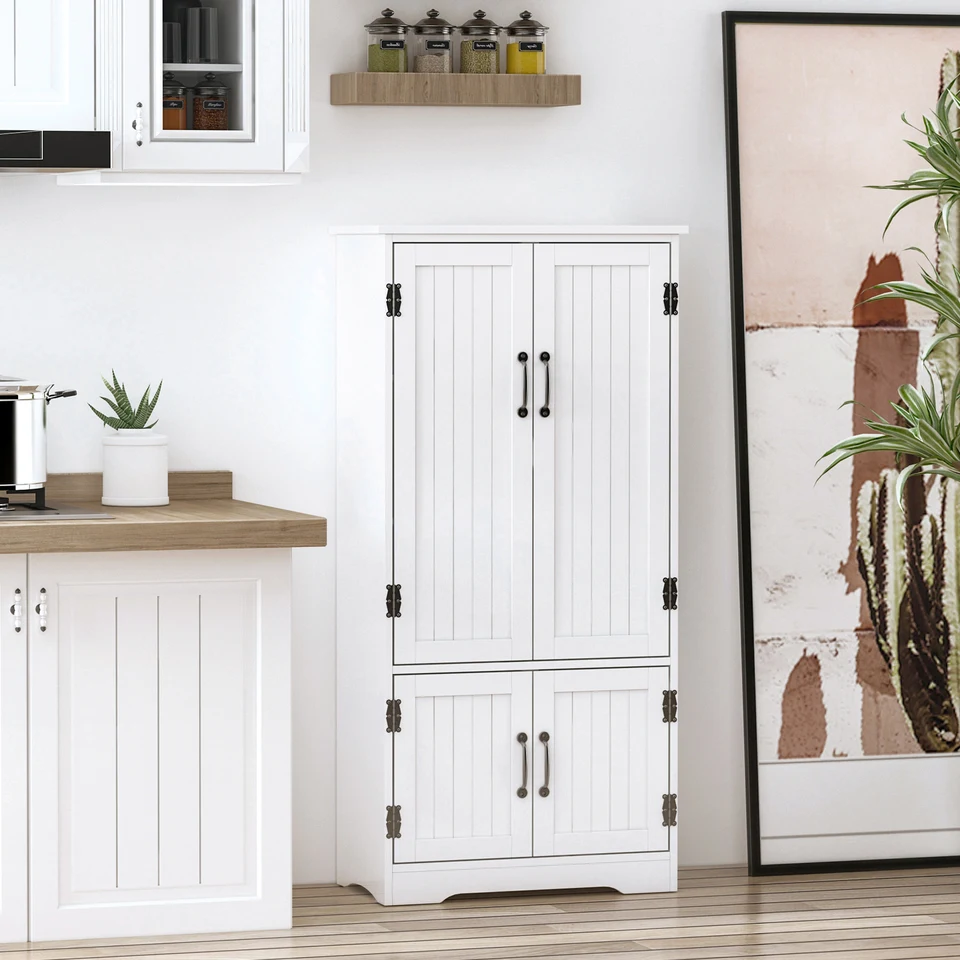 Alacena Alta HOMCOM De Cocina - 4 Puertas, Estantes Ajustables, 60x30x123 Cm, Color Blanco