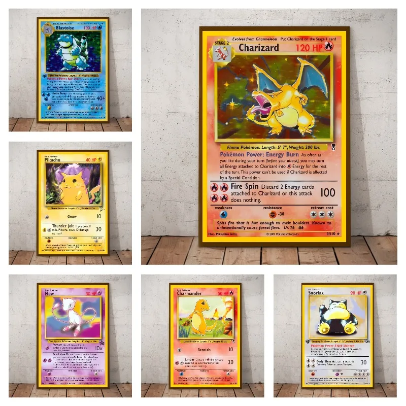 Pokemon Base Set 1996 Jaar Engels Kaarten Shining Canvas Painting Poster Print Acquerello Wall Art Picture Home Decor Gifts