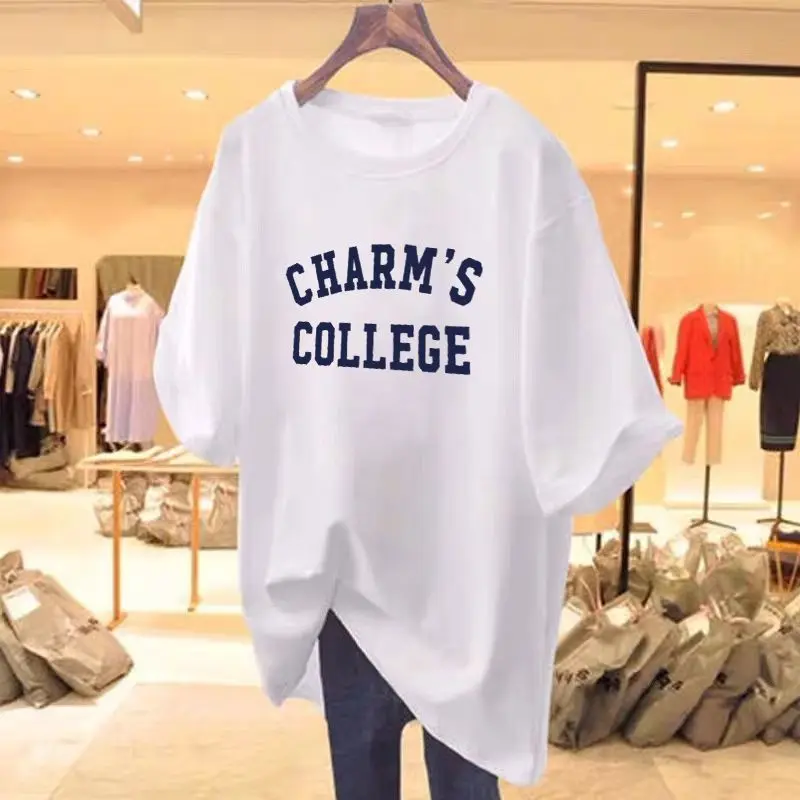

Summer New Letter Printing Pullovers Short Sleeve Round Neck Solid Color Plus Size T Shirt Tops Casual Fashion Women Clothing