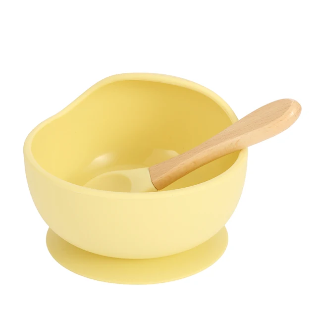 New Colors Feeding Set Food Grade Silicone Bibs Baby Plate Non-silp Suction Bowl Kids Tableware Waterproof Bib BPA Free Spoon Yellow