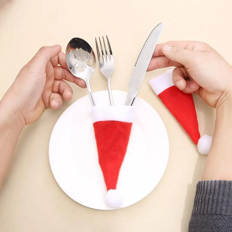 5/10Pcs Christmas Tableware Knife Fork Set Holder Mini Santa Claus Hat Christmas Decorations Home Christmas Decor Christmas Hats