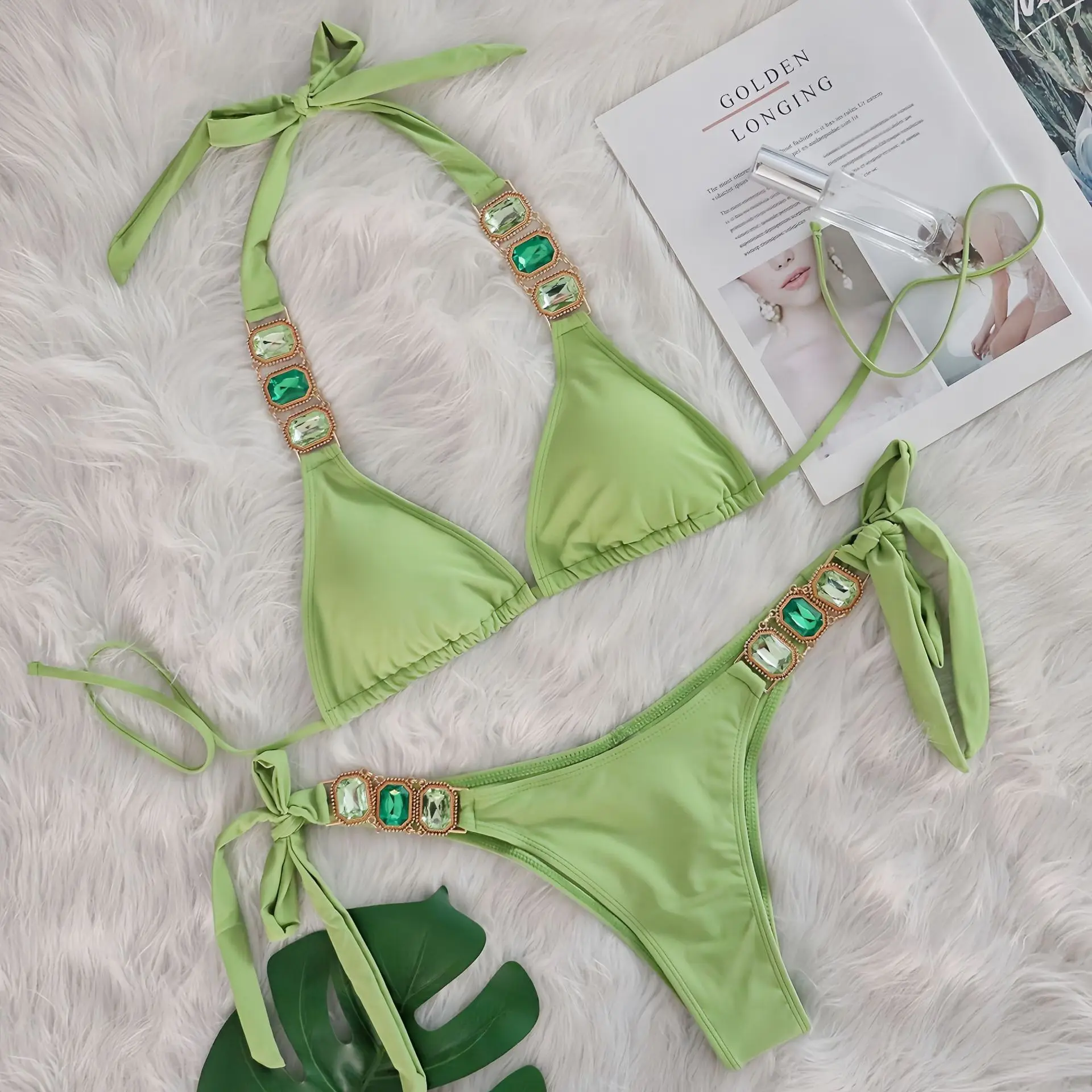 Rhinestone String Bikini - Womens Sexy 2 Piece Swimsuit for Beach Vacation