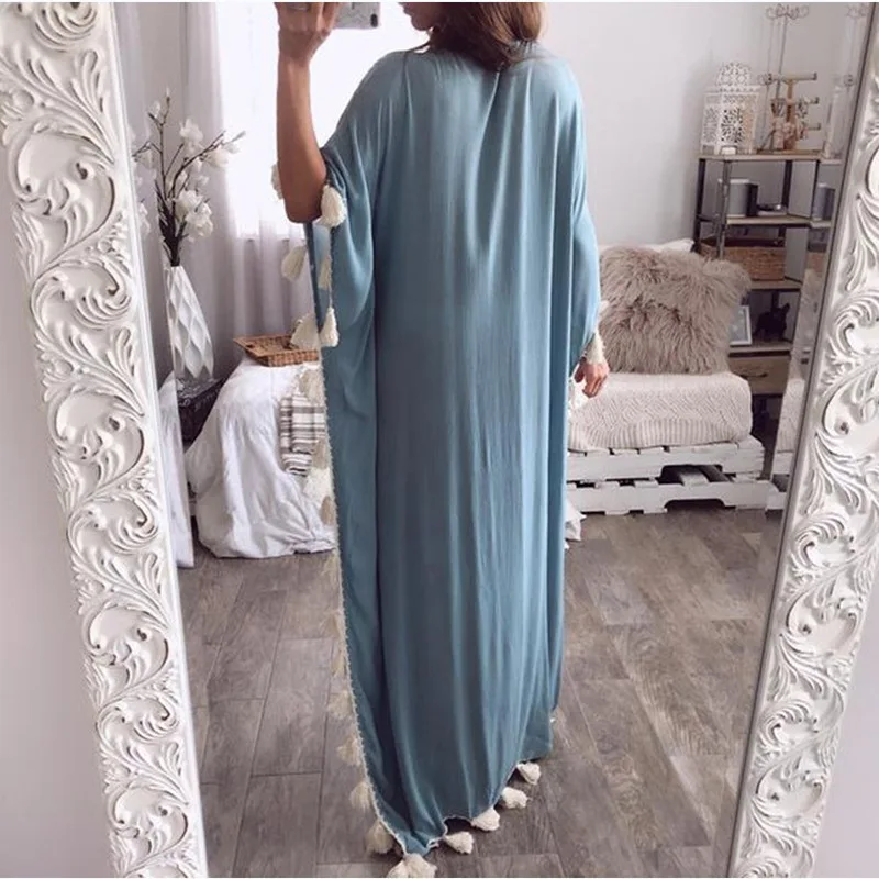 Islam Abaya Dress Women Boho Summer Tassel Moroccan Kaftan Islam Clothing India Ropa Long Robes Evening Gown