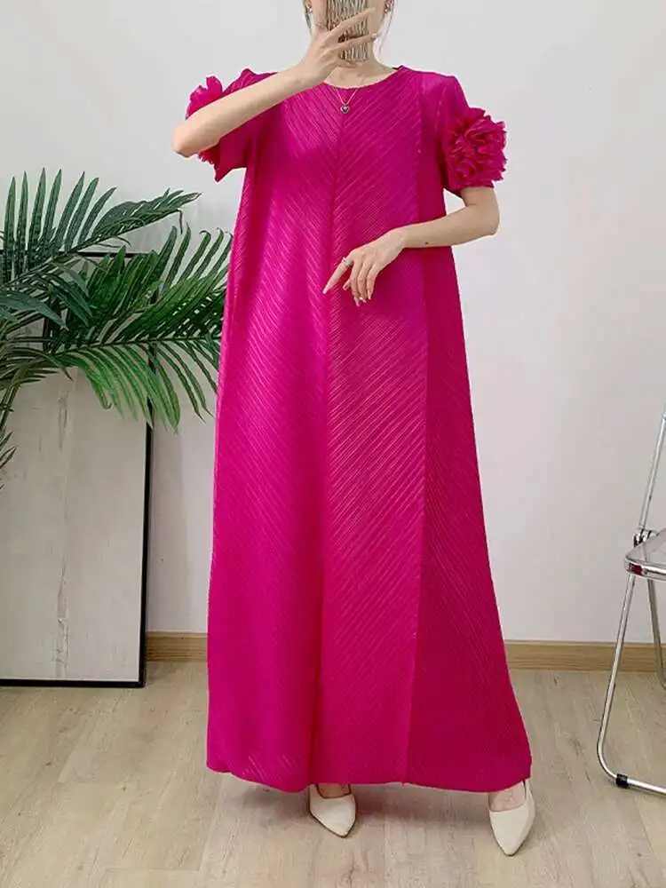 LANMREM Ruffles Sleeves Pleated Dress Women Solid Color Maxi Dresses Loose Elegant Style Party Clothing 2024 Summer 2DA8087 - Image 4