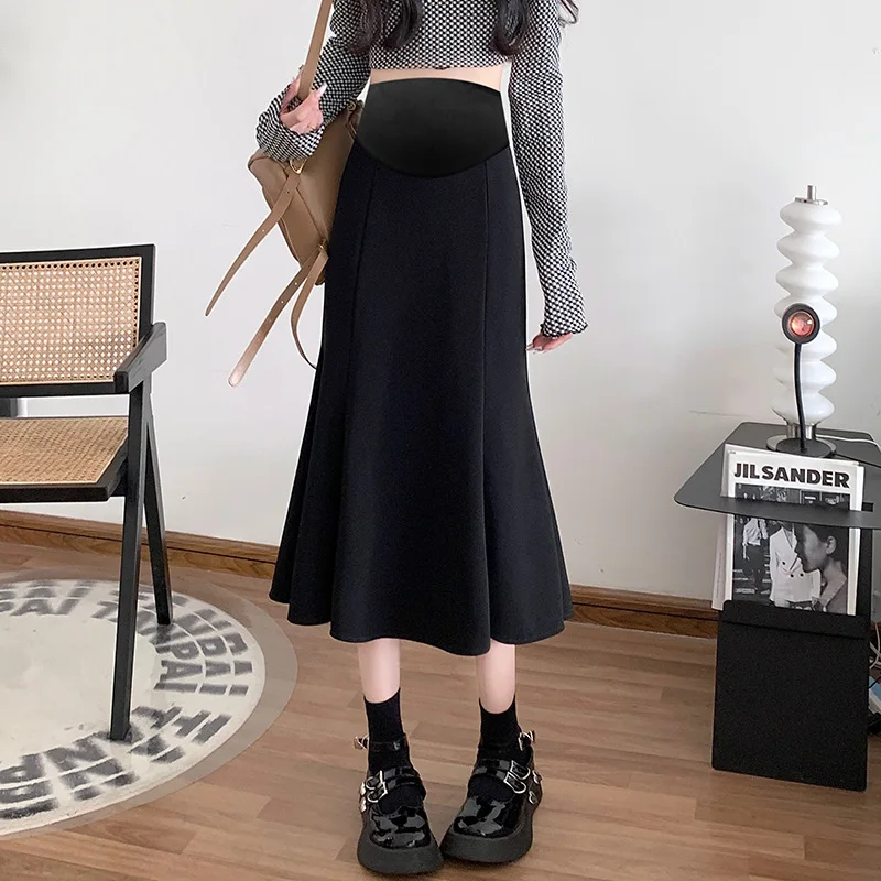 Korean style spring pregnant women belly skirts abdomen long maternity fishtail skirt black umbrella skirt suits skirts