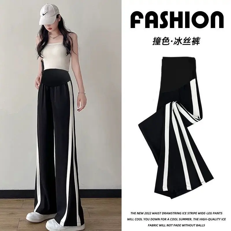 Summer Maternity Pants Wide Leg Pants Spring Autumn Casual Sports Pants Autumn Black Bottomed Maternity Pants
