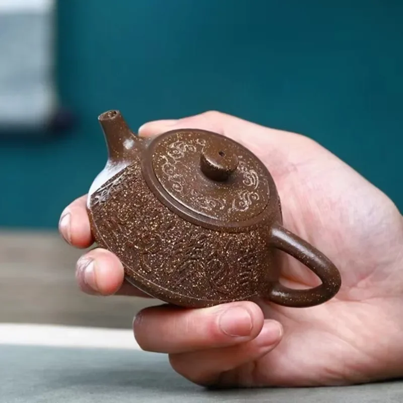 90ml Yixing Purple Clay Teapots Raw Ore Stone Scoop Tea Pot Handmade Customized Tea Infuser Chinese Filter Beauty Teaware