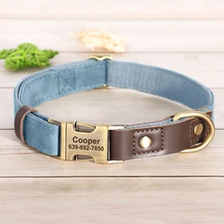 Personalized PU Leather Adjustable Dog Collar with Engraved ID Tag - L (BBlue)