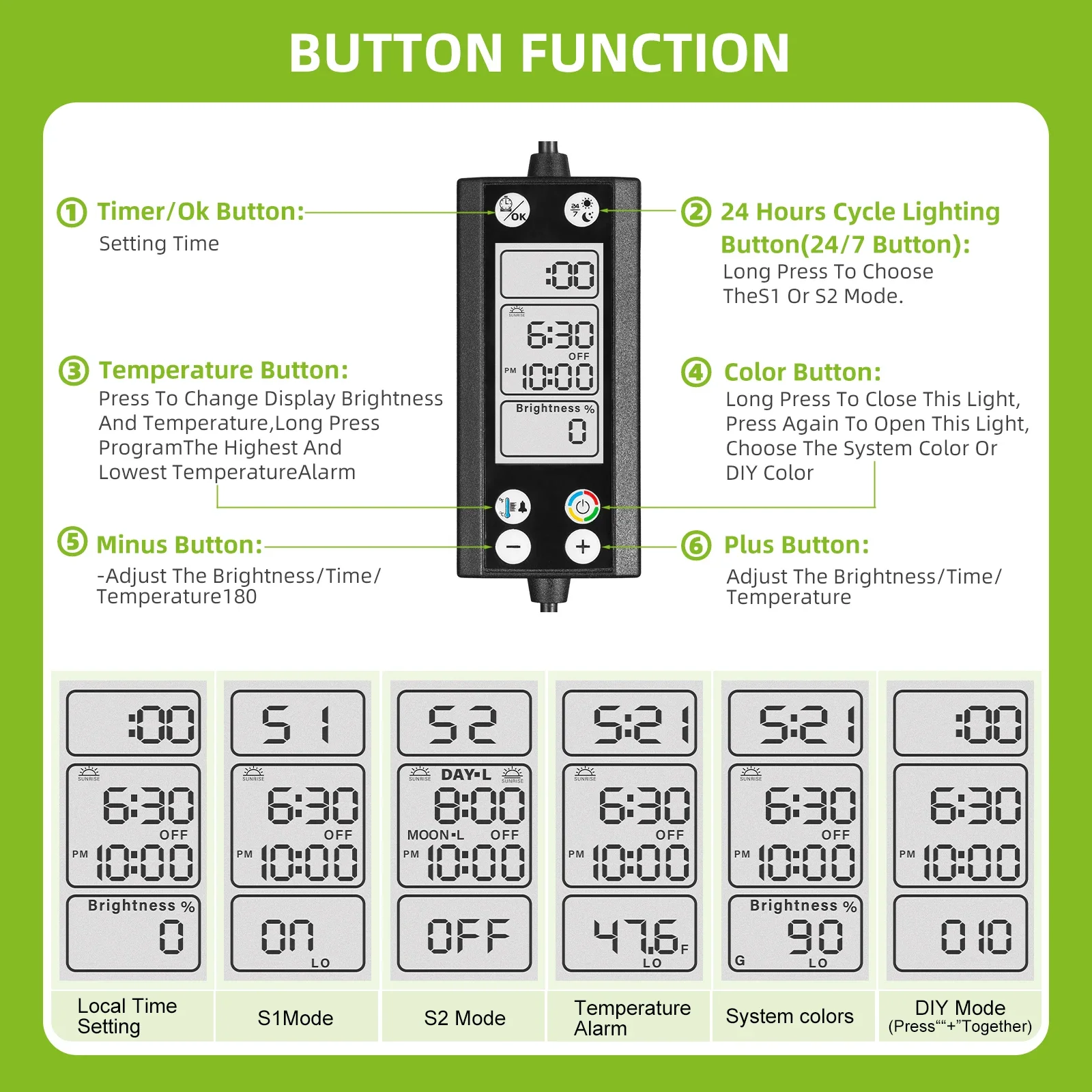 Aquarium Light Full Spectrum 24/7 Cycle LED Lighting With LCD Display And Thermometer Memory Function IP68