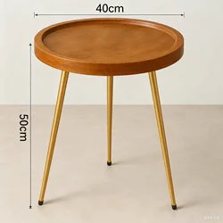 Elegant Round Oak Coffee Table with Golden Frame (Natural wood )
