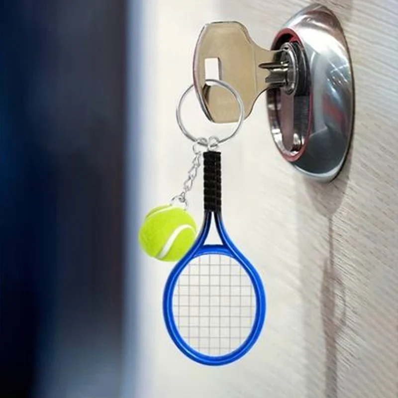 Tennis Keychain Alloy Tennis Raclet Ball Split Ring Keychain For Sport Lovers Team Sports Bag Chain Pendant