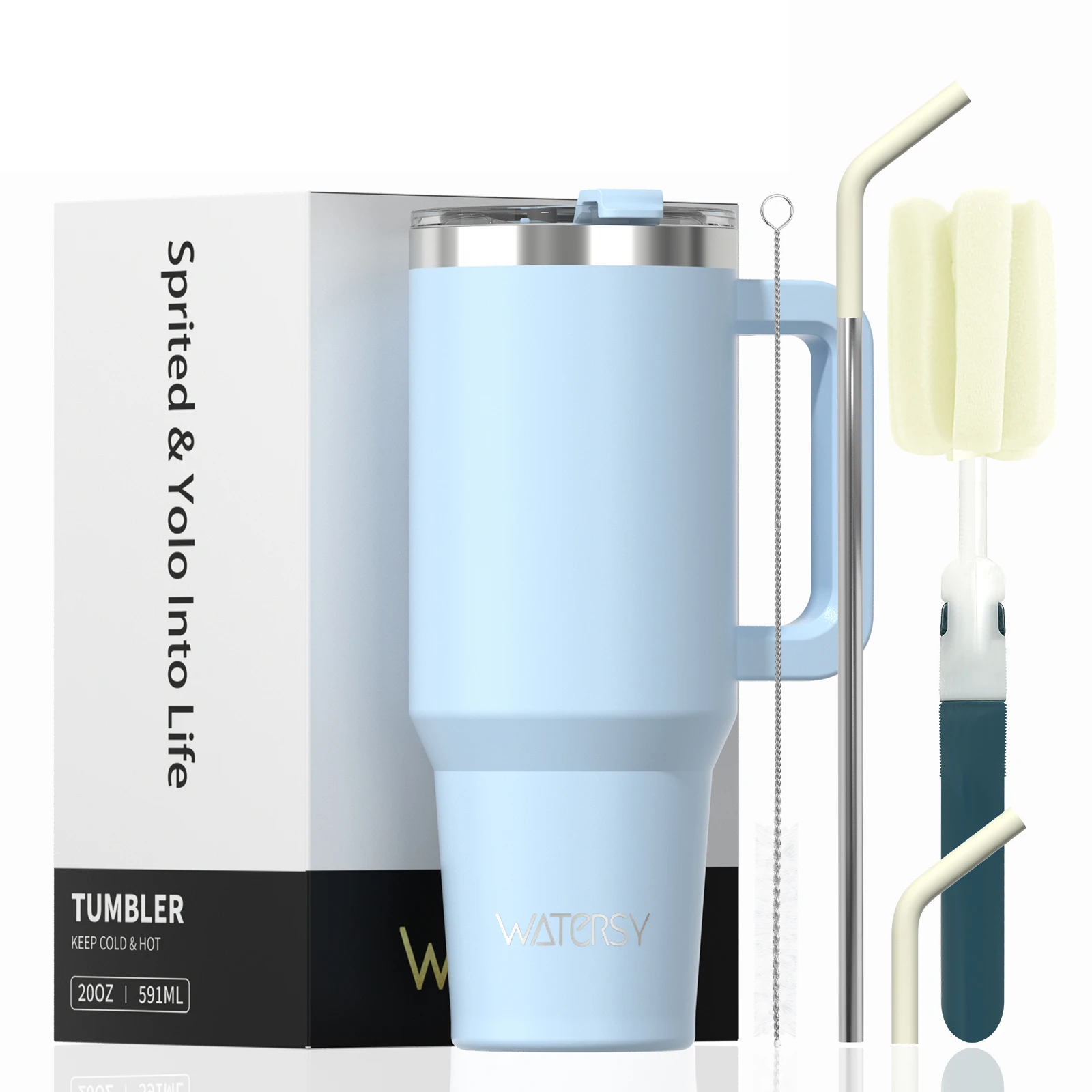 Taza de viaje aislada de acero inoxidable de 20 oz/591 ml con mango y pajita - Imagen 18 de 24