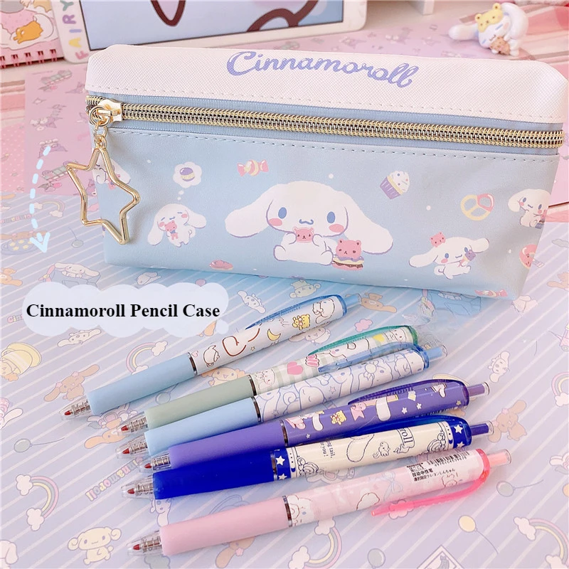 Japanese Sanrio Pencil Case Kuromi Cinnamoroll Double-layer Zipper Pencil Case Student Kids Cute Kawaii Storage Bag Organizer